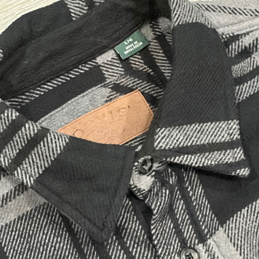 Orvis Mens‎ Gray Black Plaid Flannel Button Down Shirt Large Heavyweight L/S